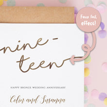 Personalised 19th Wedding Anniversary Card, Bronze Wedding Anniversary Card