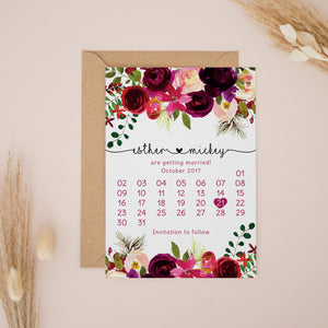 Burgundy Boho Autumnal Flowers, Save the Dates #001