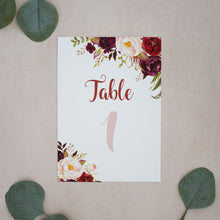 Autumnal Florals, Wedding Table Number Cards, #004