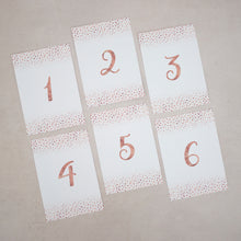 Rose Gold Confetti, Wedding Table Number Cards, #008