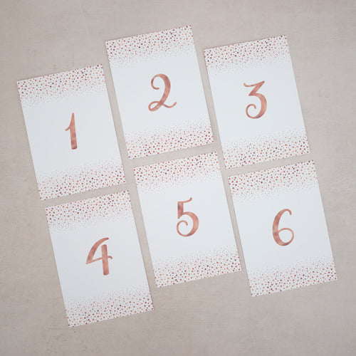 Rose Gold Confetti, Wedding Table Number Cards, #008