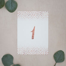 Rose Gold Confetti, Wedding Table Number Cards, #008