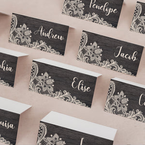 Rustic Wood & Ivory Lace // Wedding Place Cards // #12