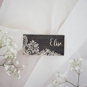 Rustic Wood & Ivory Lace // Wedding Place Cards // #12