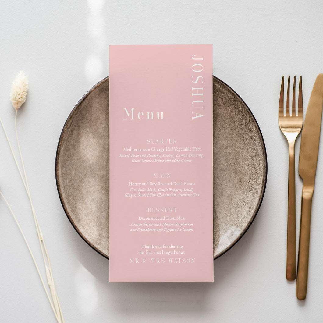 Blush Pink Wedding Table Menus #013