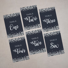 Navy & Silver Confetti, Wedding Table Number Cards, #013