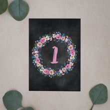 Chalkboard & Pink Florals, Wedding Table Number Cards, #014