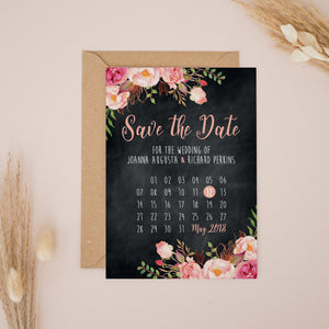 Chalkboard & Pink Watercolour Florals, Save the Dates #015