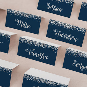 Navy & Silver Confetti // Wedding Place Cards // #15