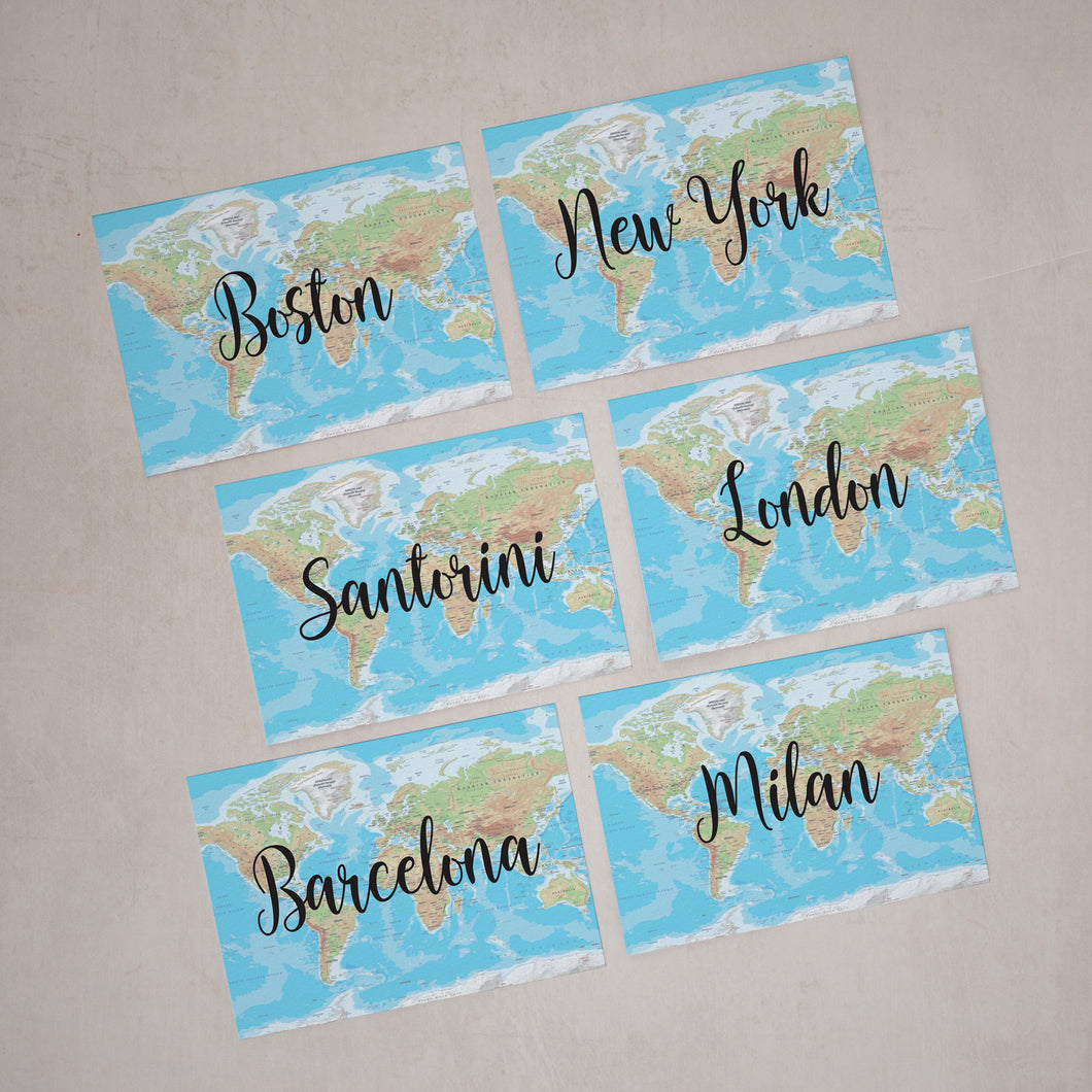 World Map, Wedding Table Number Cards, #015