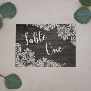 Rustic Lace, Wedding Table Number Card, #020