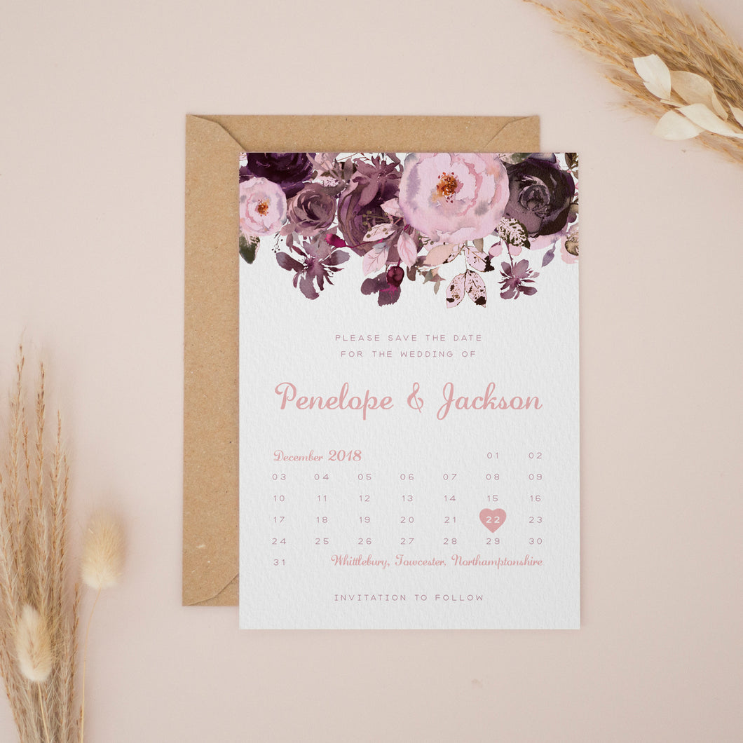 Dusty Pink & Violet Boho, Save the Dates #022