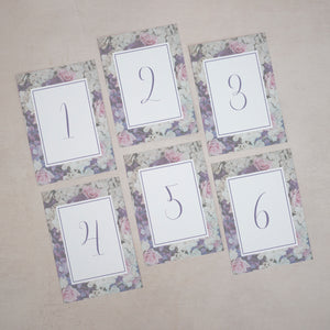 Dusty Lilac & Blush Florals, Wedding Table Number Cards, #022