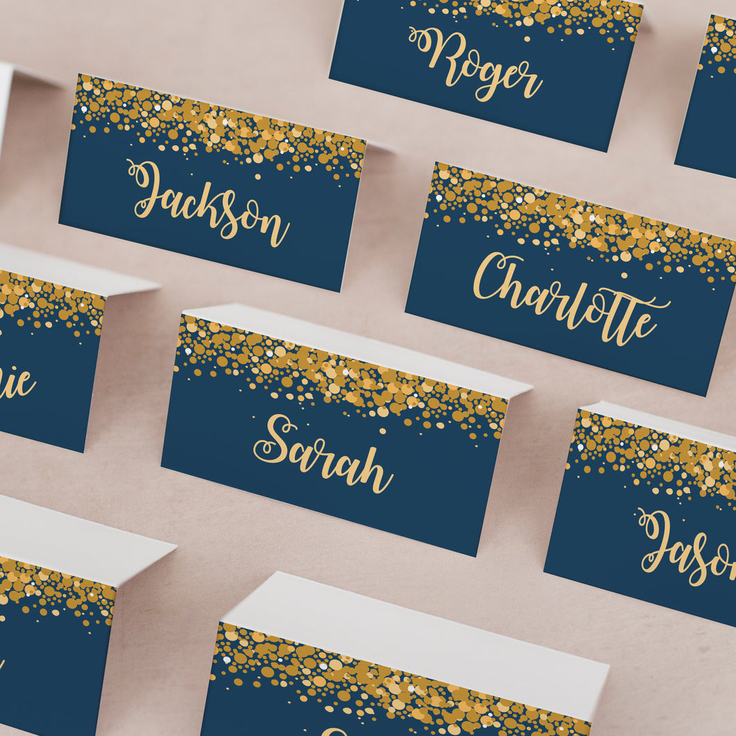 Navy & Gold Confetti // Wedding Place Cards // #024