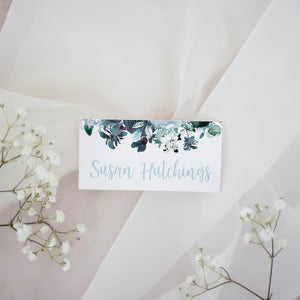 Dusty Blue & Navy Boho Florals // Wedding Place Cards // #25