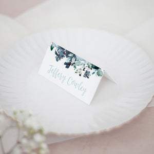 Dusty Blue & Navy Boho Florals // Wedding Place Cards // #25