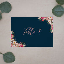 Navy & Pink Boho Floral, Table Number Cards #026