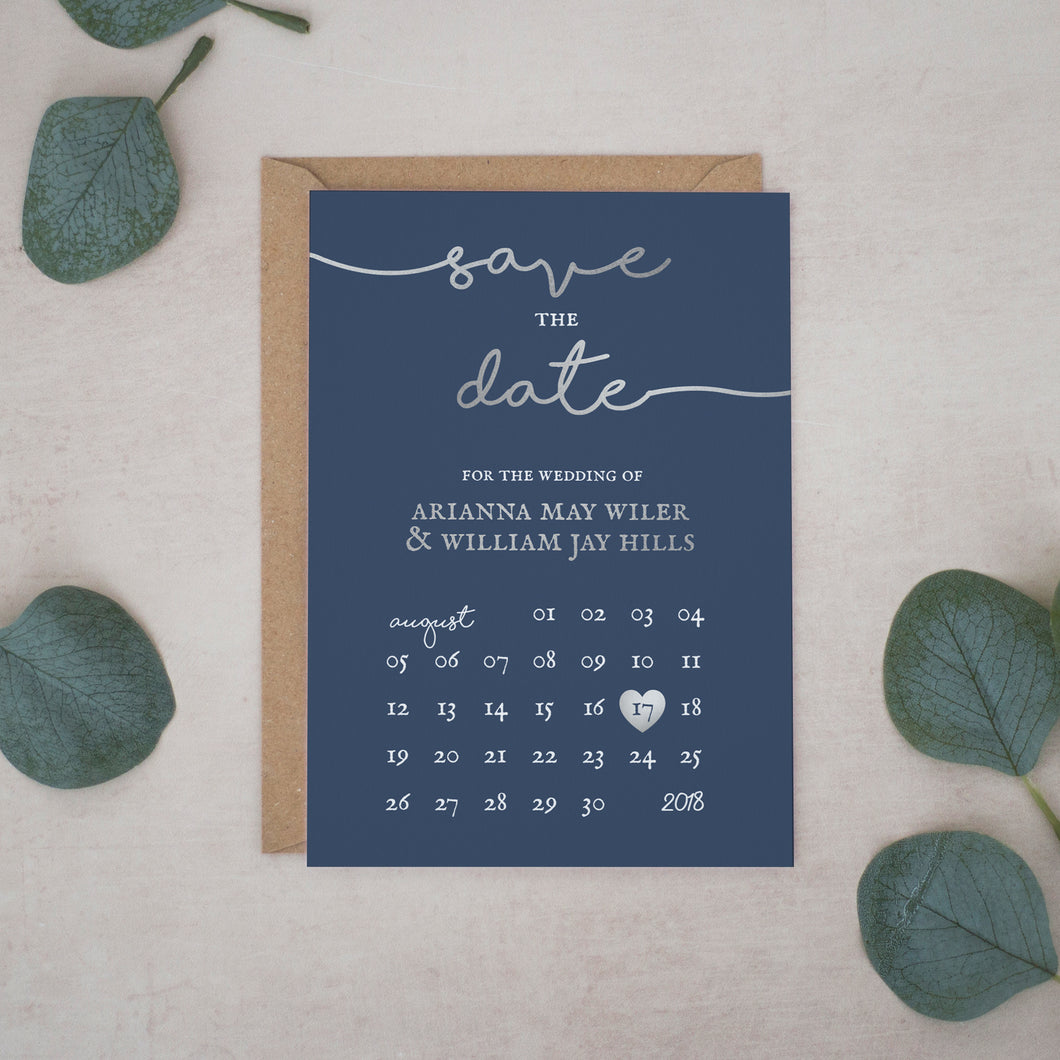 Silver Foil & Navy, Save the Dates #030