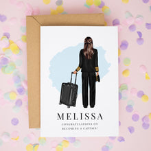 The image is a greeting card featuring an illustration of a woman in a black suit holding a suitcase, with the name "Melissa" written below.