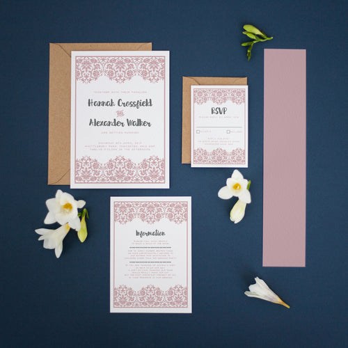 Dusky Pink Lace, Wedding Invitation Suites and Bundles, #1249