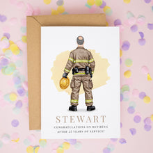 The image is a card celebrating the retirement of a firefighter named Stewart.