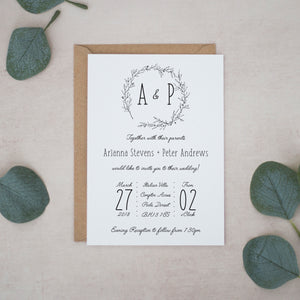 Rustic Botanical Wreath, Wedding Invitation Suites and Bundles, #2299