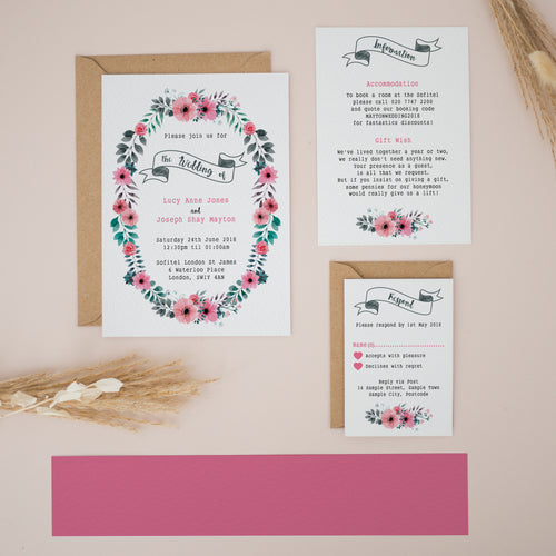 Pretty Pink Wreath, Wedding Invitation Suites and Bundles, #2300