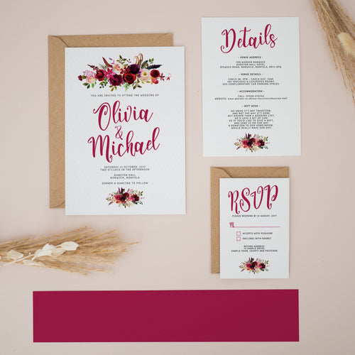 Burgundy Boho Autumnal, Wedding Invitation Suites and Bundles, #2308