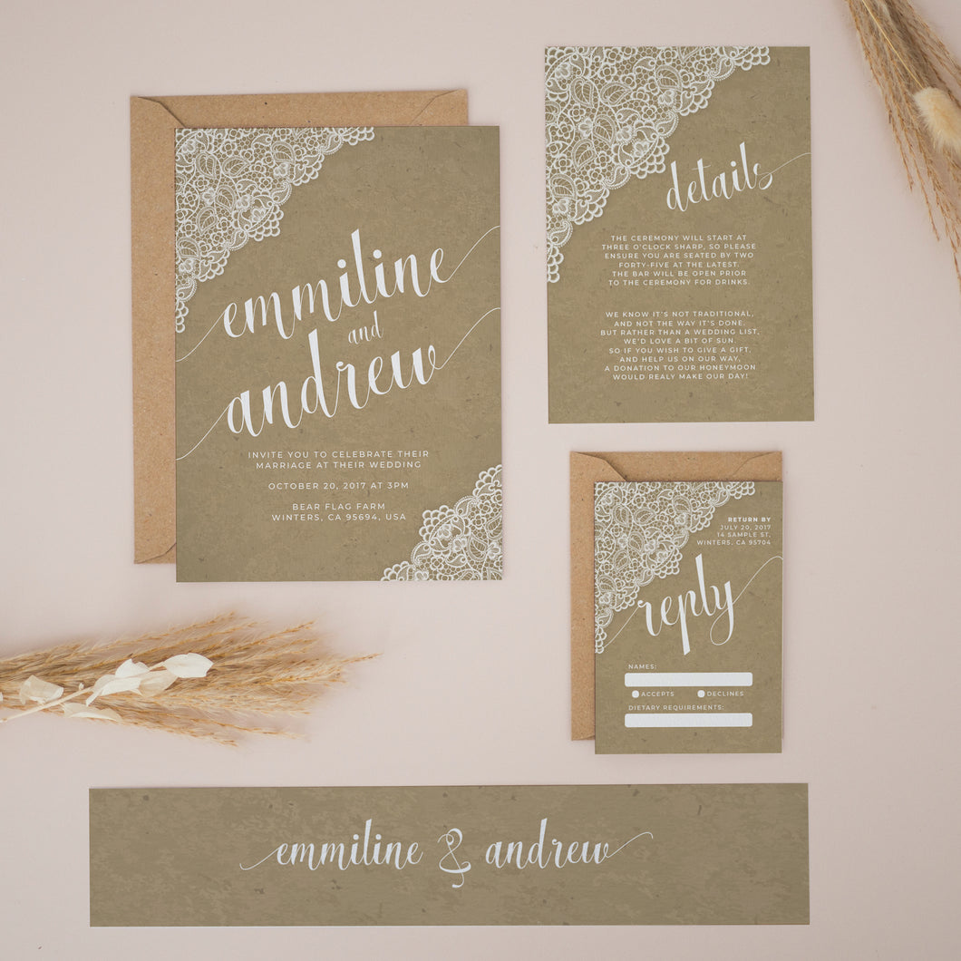 Hessian & White Lace, Wedding Invitation Suites and Bundles, #2318