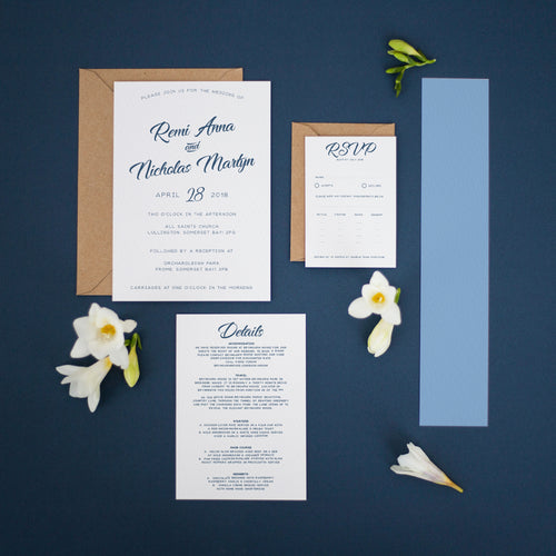 Classic Navy Calligraphy, Wedding Invitation Suites and Bundles, #2326