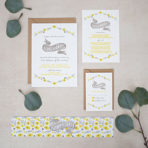 Yellow & Grey Florals, Wedding Invitation Suites and Bundles, #2330