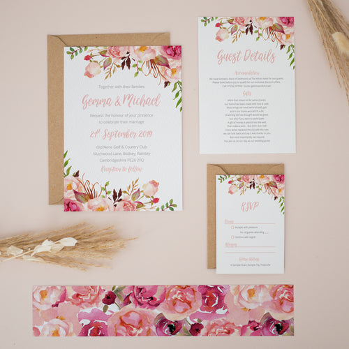 Beau Blush Florals, Wedding Invitation Suites and Bundles, #2344