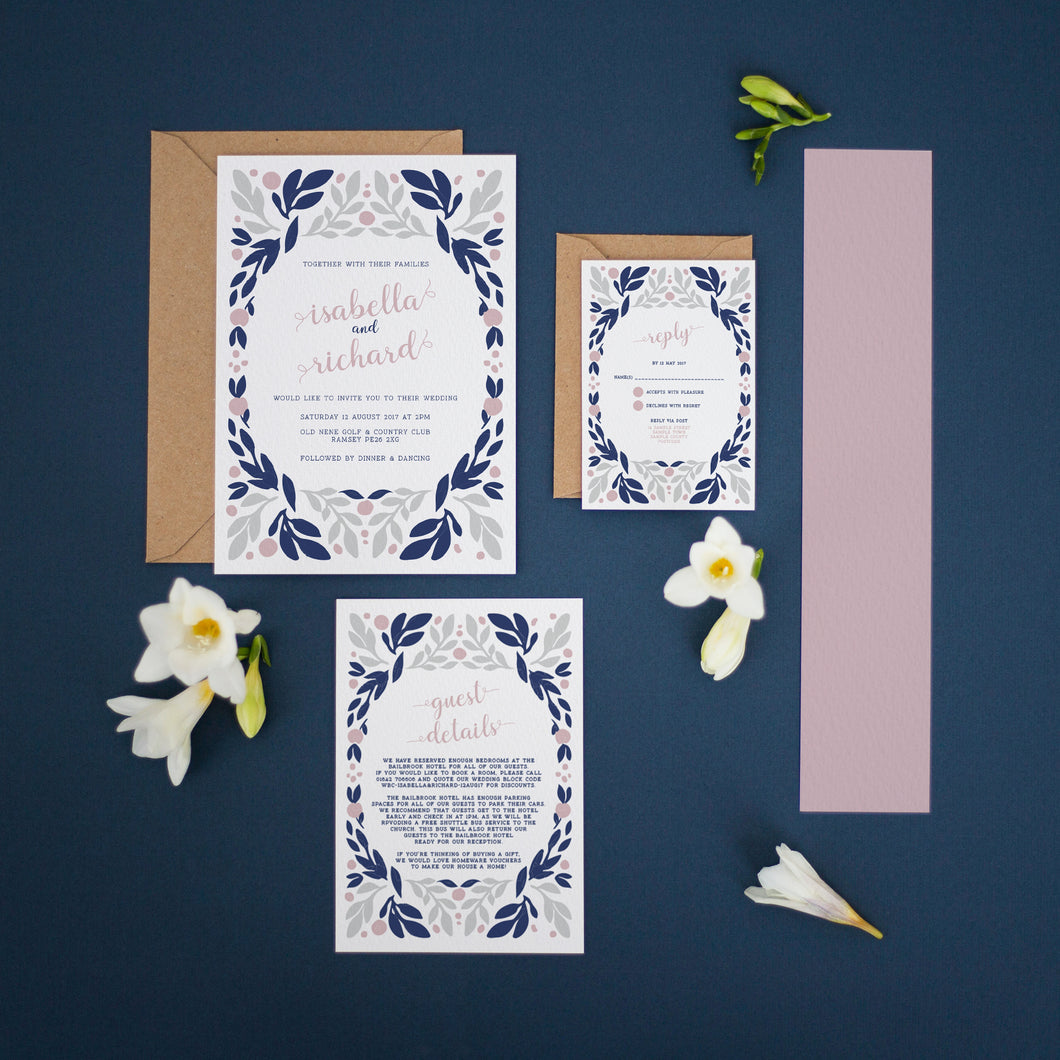 Blush, Navy & Dove Grey, Wedding Invitation Suites and Bundles, #2350