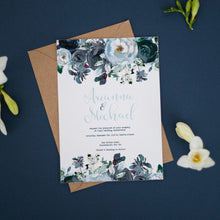 Navy & Dusty Blue Boho Florals, Wedding Invitation Suites and Bundles, #2377