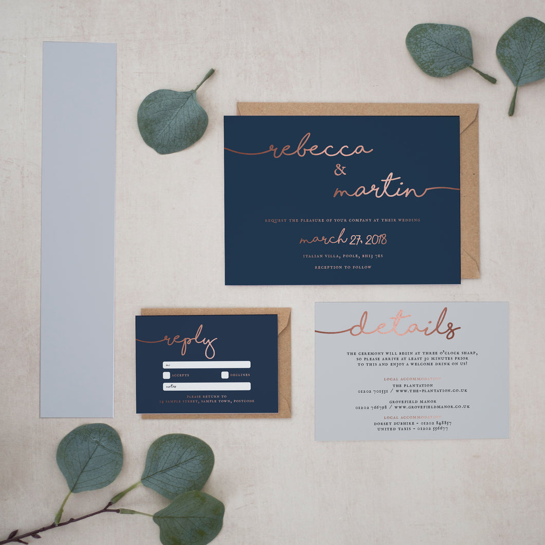 Navy & Rose Gold, Wedding Invitation Suites and Bundles, #2380