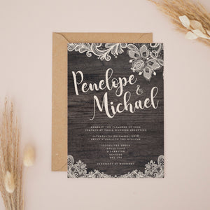 Lace & Rustic Wood, Wedding Invitation Suites and Bundles, #2383