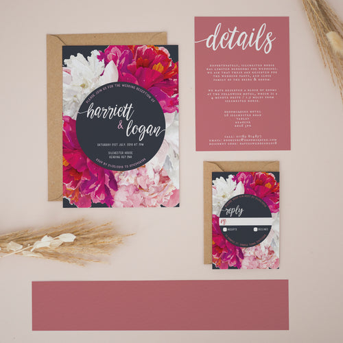 Navy & Peonies, Wedding Invitation Suites and Bundles, #2385