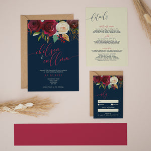 Navy & Red Florals, Wedding Invitation Suites and Bundles, #2386