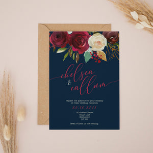 Navy & Red Florals, Wedding Invitation Suites and Bundles, #2386