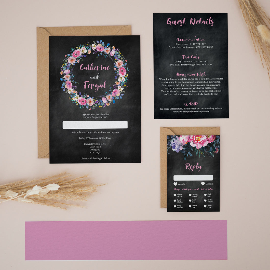 Pink Peony Wreath, Wedding Invitation Suites and Bundles, #2389