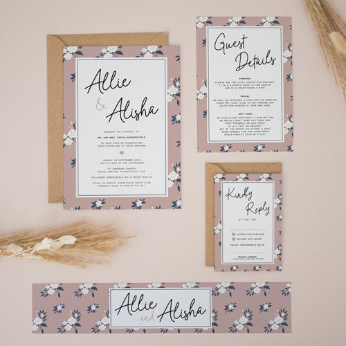 Dusty Pink Florals, Wedding Invitation Suites and Bundles, #2421