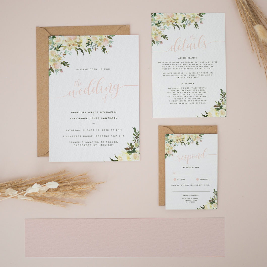 Ivory & Blush, Wedding Invitation Suites and Bundles, #2424