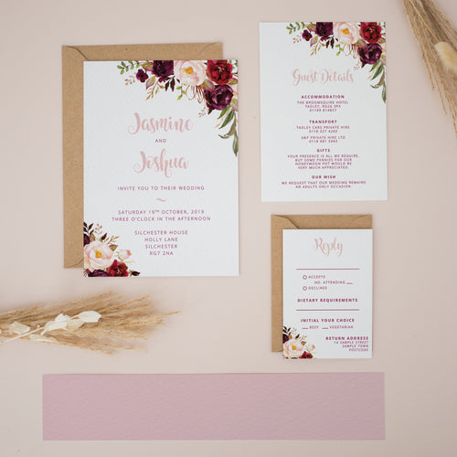 Burgundy Blush Boho Autumnal, Wedding Invitation Suites and Bundles, #2432