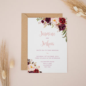 Burgundy Blush Boho Autumnal, Wedding Invitation Suites and Bundles, #2432