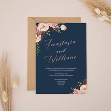 Navy & Pale Pink Florals, Wedding Invitation Suites and Bundles, #2437