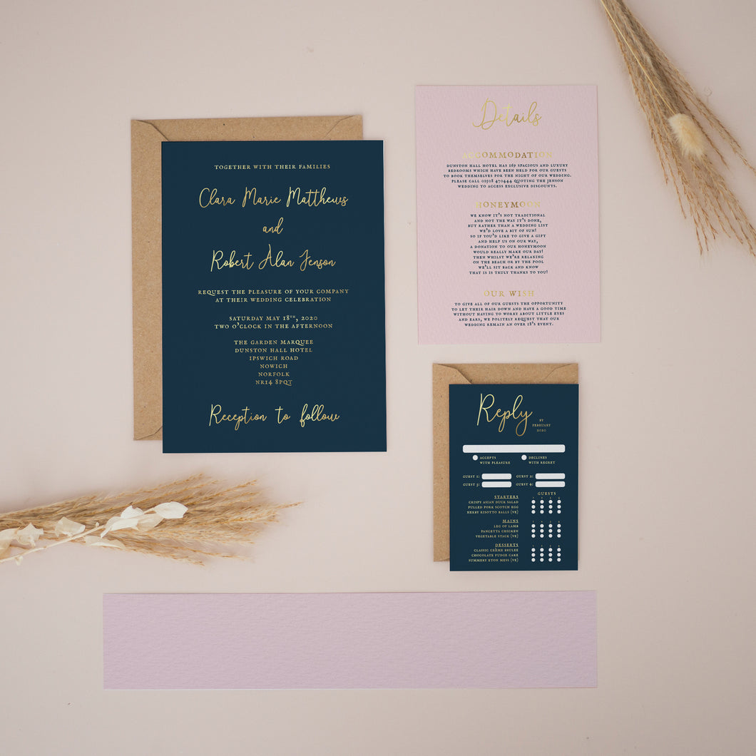 Gold Foil, Navy & Blush, Wedding Invitation Suites and Bundles, #2444