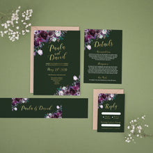 Gold Foil, Forrest Green & Purple Flowers, Wedding Invitation Suites and Bundles, #2445