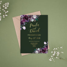 Gold Foil, Forrest Green & Purple Flowers, Wedding Invitation Suites and Bundles, #2445