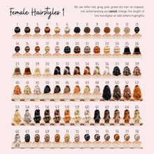 a collection of various hairstyles, each represented by a different color, ranging from red to black. The hairstyles are organized in a grid format, with each row representing a different color and each column representing a different hairstyle. The image does not contain any text, and the hairstyles are presented in a clear and organized manner, allowing for easy comparison and identification.