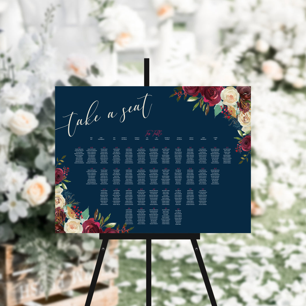 Navy & Autumnal Boho Florals, Seating Plans, #38